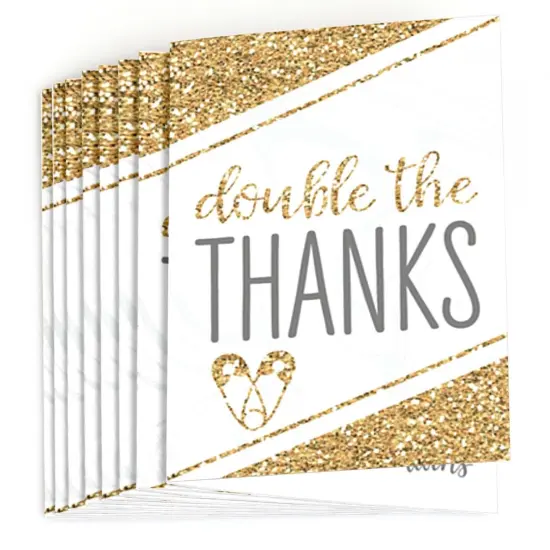 Big Dot of Happiness It's Twins - Gold Twins Baby Shower Thank You Cards (8 count) {3}