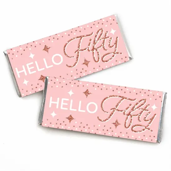 Big Dot of Happiness 50th Pink Rose Gold Birthday - Candy Bar Wrapper Happy Birthday Party Favors - Set of 24 {1}