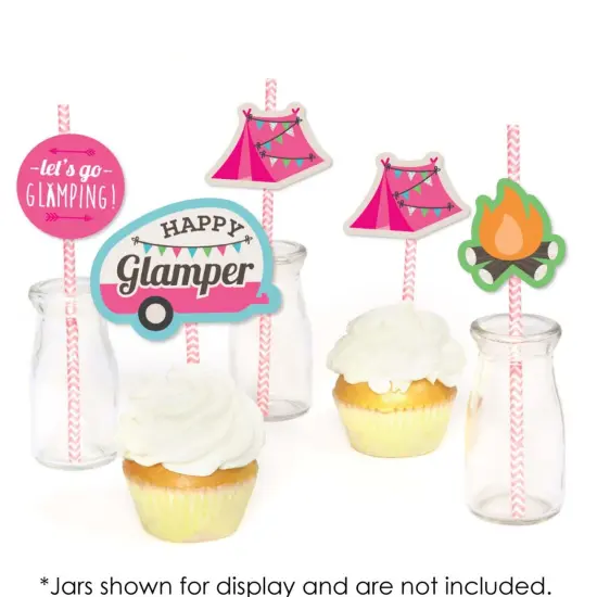 Big Dot of Happiness Let's Go Glamping - Paper Straw Decor - Camp Glamp Party or Birthday Party Striped Decorative Straws - Set of 24 {6}