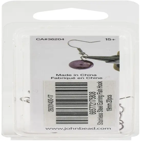 John Bead Stainless Steel Earring Fish Hook 10/Pkg-19mm {2}