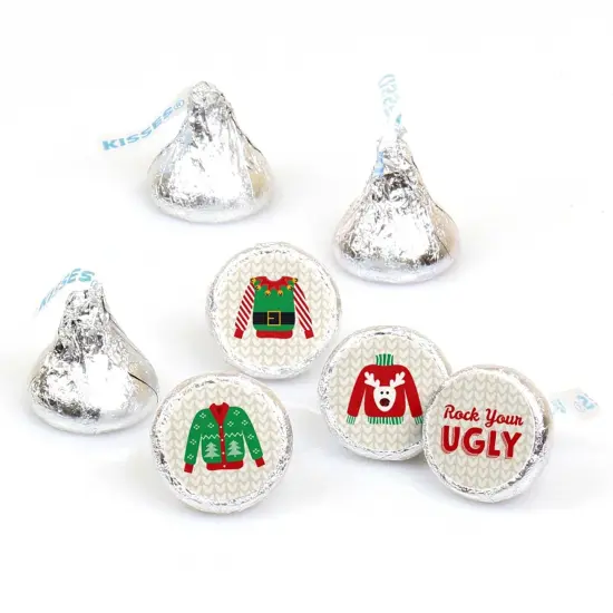 Big Dot of Happiness Ugly Sweater - Holiday and Christmas Party Round Candy Sticker Favors - Labels Fits Chocolate Candy (1 Sheet of 108) {1}