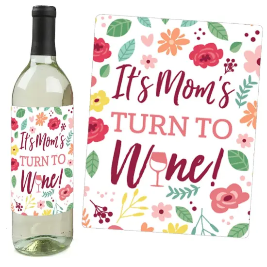 Big Dot of Happiness Colorful Floral Happy Mother's Day - We Love Mom Party Decorations for Women - Wine Bottle Label Stickers - Set of 4 {6}