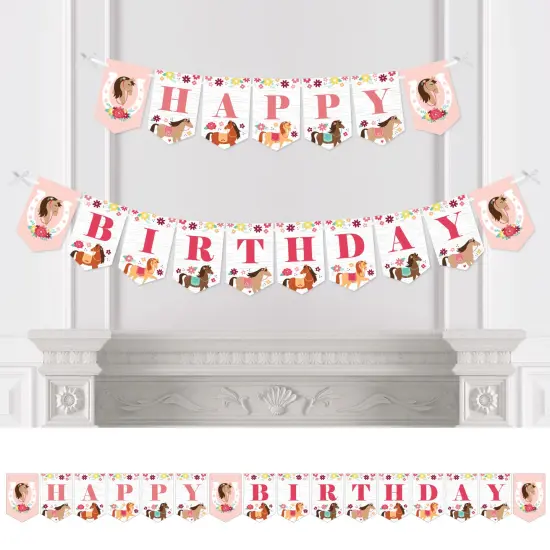 Big Dot of Happiness Run Wild Horses - Pony Birthday Party Bunting Banner - Party Decorations - Happy Birthday {1}