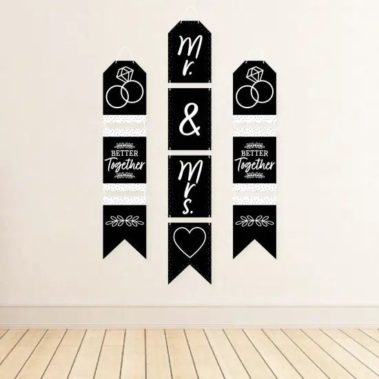 Big Dot of Happiness Mr. and Mrs. - Hanging Vertical Paper Door Banners - Black & White Wedding, Bridal Shower Wall Decoration Kit - Indoor Door Decor {4}