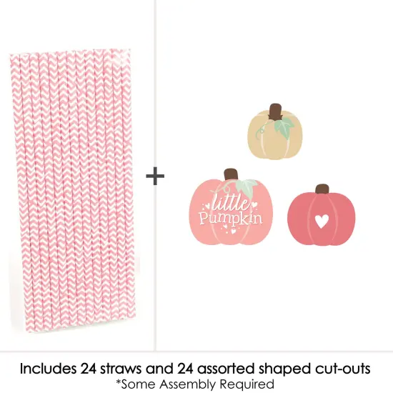 Big Dot of Happiness Girl Little Pumpkin - Paper Straw Decor - Fall Birthday Party or Baby Shower Striped Decorative Straws - Set of 24 {4}