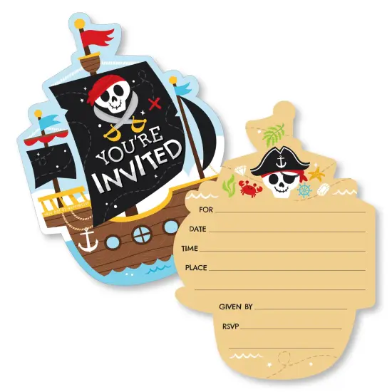 Big Dot of Happiness Pirate Ship Adventures - Shaped Fill-In Invitations - Skull Birthday Party Invitation Cards with Envelopes - Set of 12 {1}