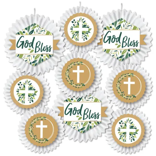 Big Dot of Happiness Elegant Cross - Hanging Religious Party Tissue Decoration Kit - Paper Fans - Set of 9 {3}