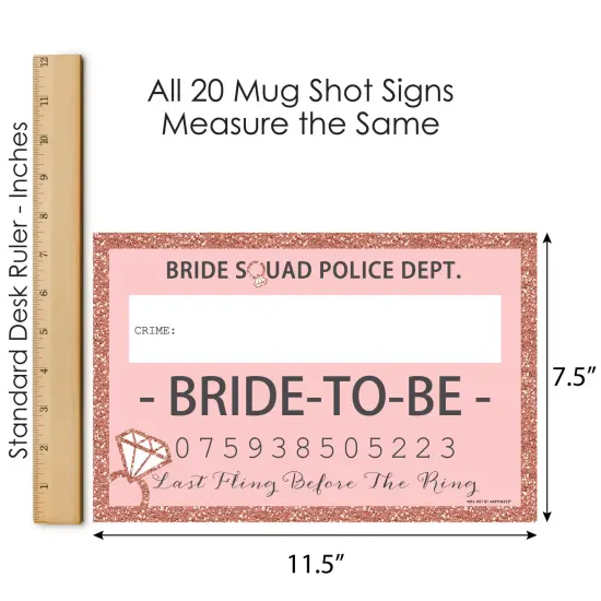 Big Dot of Happiness Bride Squad - Rose Gold Bridal Shower or Bachelorette Party Mug Shots - Photo Booth Props Mugshot Signs - 20 Count {7}