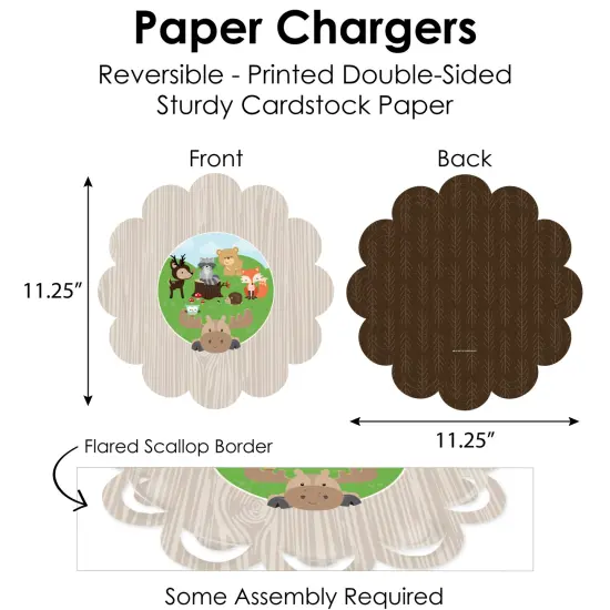 Big Dot of Happiness Woodland Creatures - Baby Shower or Birthday Party Paper Charger and Table Decorations - Chargerific Kit - Place Setting for 8 {6}