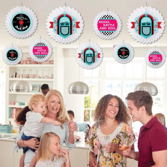 Big Dot of Happiness 50's Sock Hop - Hanging 1950s Rock N Roll Party Tissue Decoration Kit - Paper Fans - Set of 9 {4}