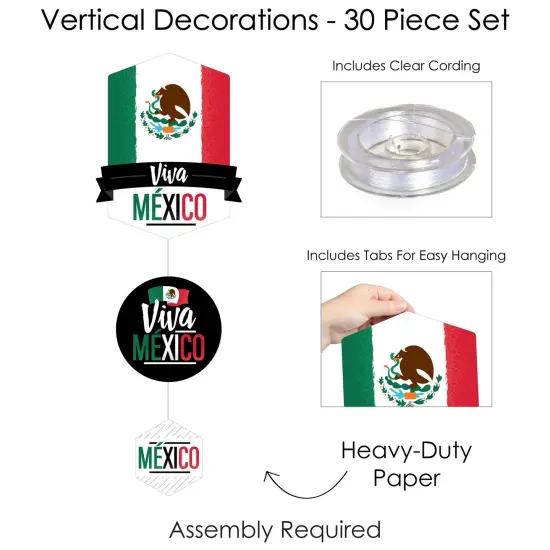 Big Dot of Happiness Viva Mexico - Mexican Independence Day Party DIY Dangler Backdrop - Hanging Vertical Decorations - 30 Pieces {7}