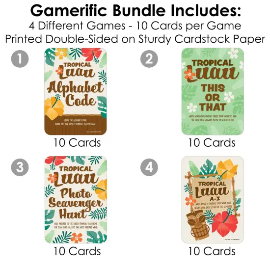 Big Dot of Happiness Tropical Luau - 4 Hawaiian Beach Party Games - 10 Cards Each - Gamerific Bundle {4}