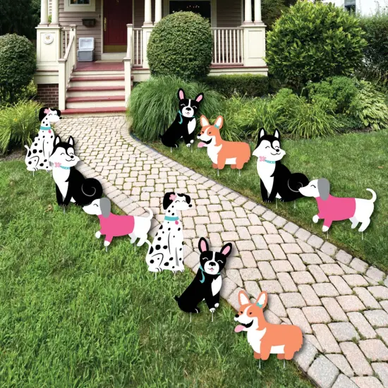 Big Dot of Happiness Pawty Like a Puppy Girl - Lawn Decorations - Outdoor Pink Dog Baby Shower or Birthday Party Yard Decorations - 10 Piece {1}