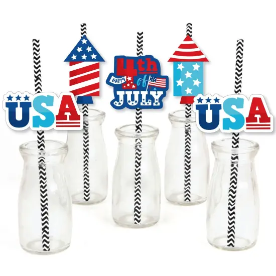 Big Dot of Happiness Firecracker 4th of July - Paper Straw Decor - Red, White and Royal Blue Party Striped Decorative Straws - Set of 24 {1}