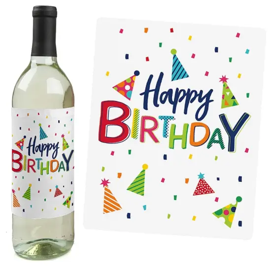 Big Dot of Happiness Cheerful Happy Birthday - Colorful Birthday Party Decorations for Women and Men - Wine Bottle Label Stickers - Set of 4 {3}