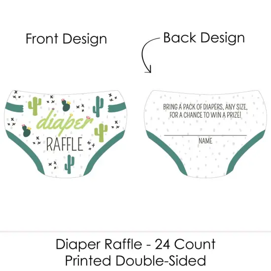 Big Dot of Happiness Prickly Cactus Party - Diaper Shaped Raffle Ticket Inserts - Fiesta Baby Shower Activities - Diaper Raffle Game - Set of 24 {3}
