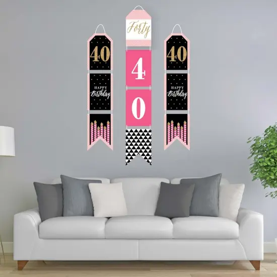 Big Dot of Happiness Chic 40th Birthday - Pink, Black & Gold - Hanging Vertical Paper Door Banners - Birthday Party Wall Decor Kit - Indoor Door Decor {3}