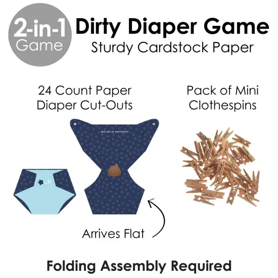 Big Dot of Happiness Baby Boy - Blue Baby Shower Conversation Starter - 2-in-1 Dirty Diaper Game - Set of 24 {6}