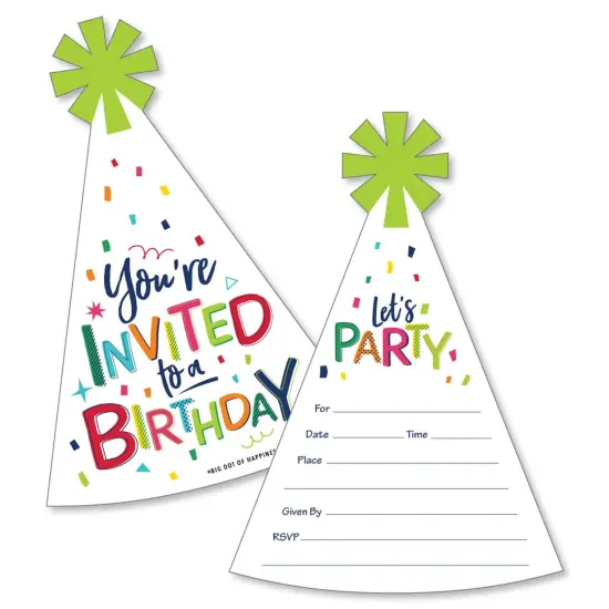 Big Dot of Happiness Cheerful Happy Birthday - Shaped Fill-in Invitations - Colorful Birthday Party Invitation Cards with Envelopes - Set of 12 {1}