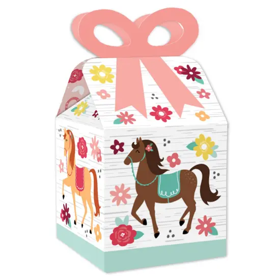 Big Dot of Happiness Run Wild Horses - Square Favor Gift Boxes - Pony Birthday Party Bow Boxes - Set of 12 {1}