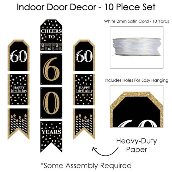 Big Dot of Happiness Adult 60th Birthday - Gold - Hanging Vertical Paper Door Banners - Birthday Party Wall Decoration Kit - Indoor Door Decor {6}