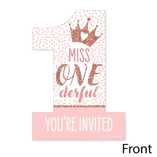 Big Dot of Happiness 1st Birthday Little Miss Onederful - Shaped Fill-In Invites - First Birthday Party Invitation Cards with Envelopes - Set of 12 {4}