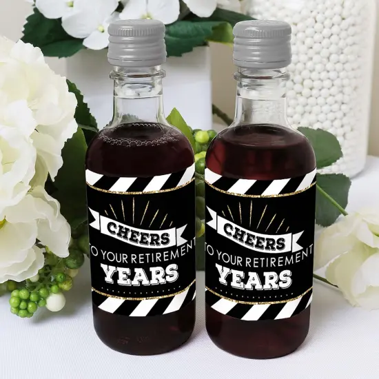 Big Dot of Happiness Happy Retirement - Mini Wine and Champagne Bottle Label Stickers - Retirement Party Favor Gift for Women and Men - Set of 16 {6}