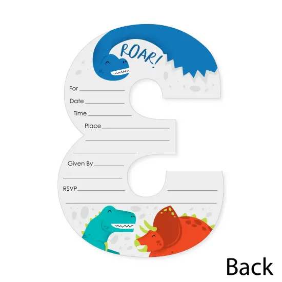 Big Dot of Happiness 3rd Birthday Roar Dinosaur - Shaped Fill-In Invites - Three Rex Dino Third Birthday Party Invitation Cards with Envelopes - 12 Ct {6}