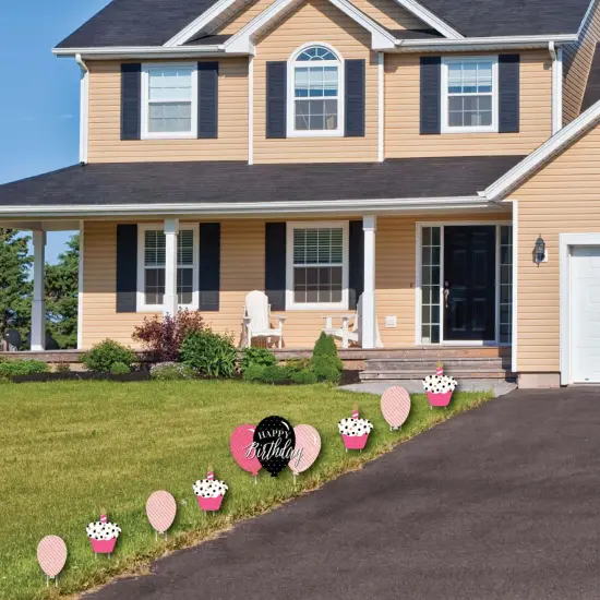 Big Dot of Happiness Chic Happy Birthday - Pink, Black and Gold - Yard Sign and Outdoor Lawn Decorations - Happy Birthday Party Yard Signs - Set of 8 {3}