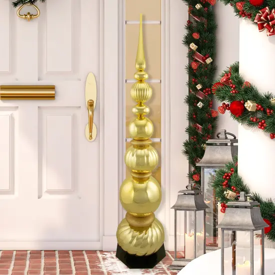 Northlight Shiny Ball Finial Tower Commercial Christmas Decoration - 4.5' - Gold {3}