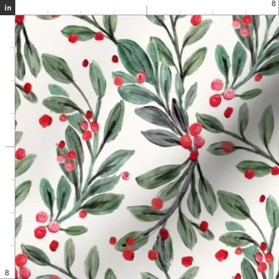 Various Fabrics by the Yard or Fat Quarter Red Berries Leaves Holiday Christmas Winter Floral Festive Custom Printed Fabric by Spoonflower {4}