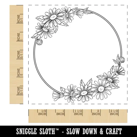 Decorative Summer Daisy Flowers Wreath Square Rubber Stamp for Stamping Crafting {1}