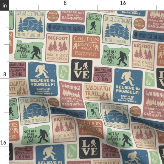 Various Fabrics by the Yard or Fat Quarter Bigfoot Vintage Sign Folklore Sasquatch Cryptozoology Custom Printed Fabric by Spoonflower {2}