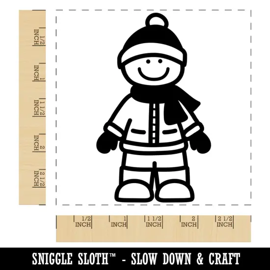 Stick Figure Winter Boy Square Rubber Stamp for Stamping Crafting {1}