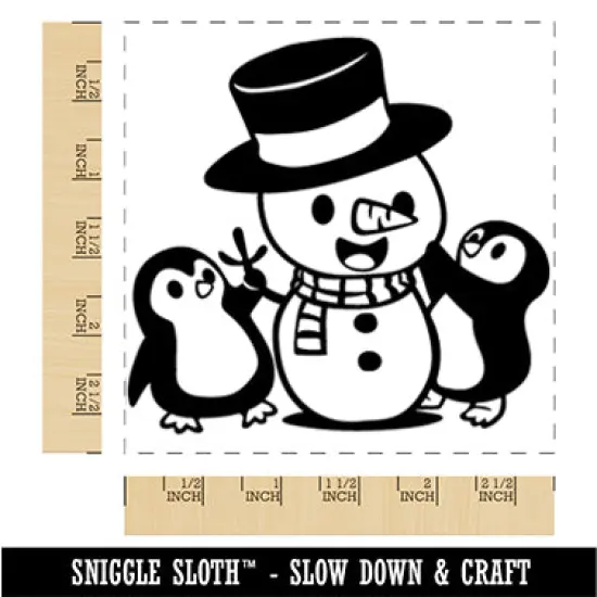 Christmas Penguins Building Snowman Square Rubber Stamp for Stamping Crafting {1}
