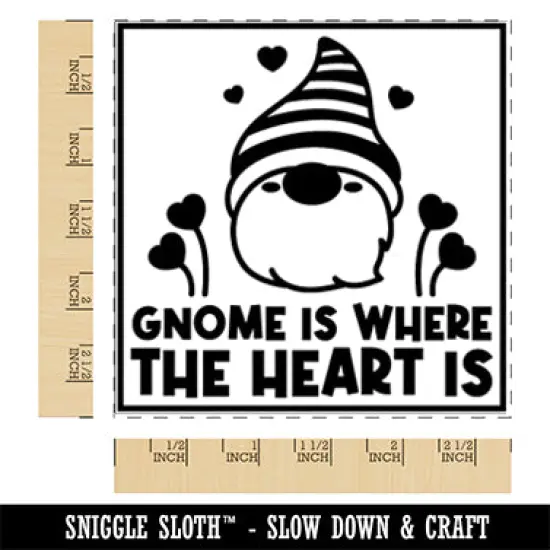 Gnome is Where the Heart is Pun Valentine's Day Square Rubber Stamp for Stamping Crafting {1}