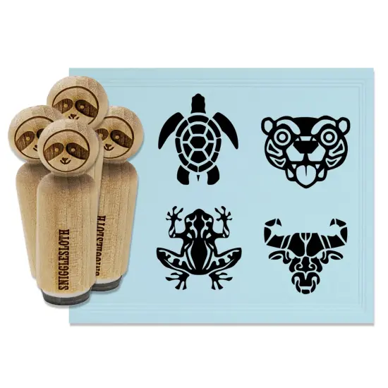 Stylized Tribal Tattoo Animals Bull Frog Turtle Tiger Rubber Stamp Set for Stamping Crafting Planners {7}