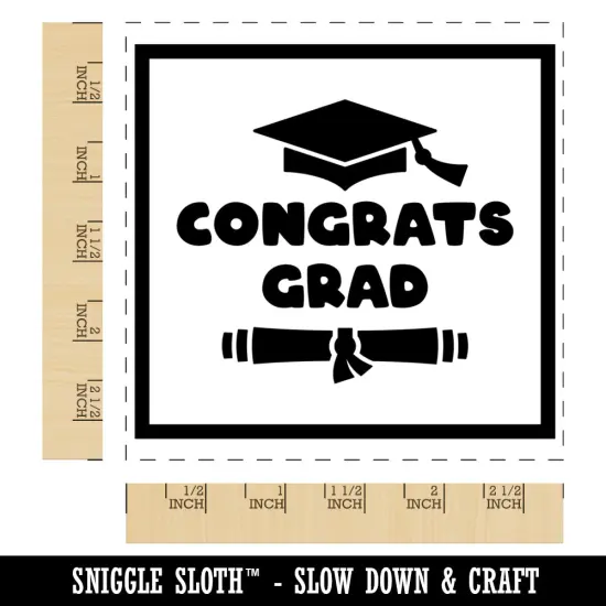 Congrats Grad Graduate Graduation Cap Diploma Square Rubber Stamp for Stamping Crafting {1}