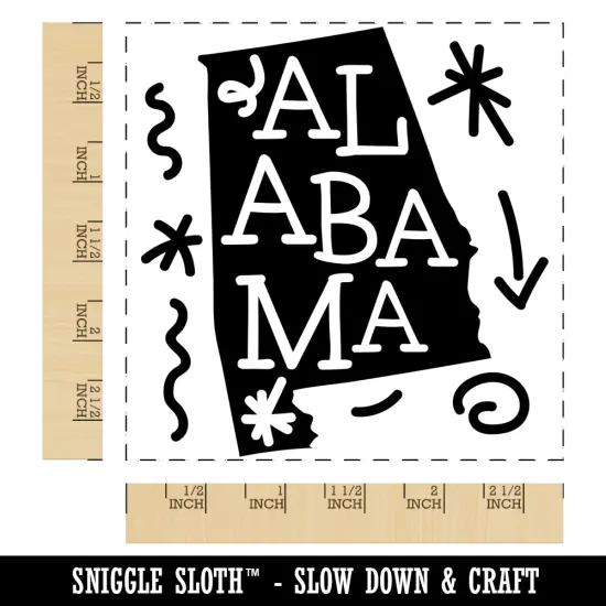 Alabama State with Text Swirls Square Rubber Stamp for Stamping Crafting {1}