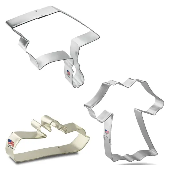 CookieCutter.com Graduation Cookie Cutter 3 Piece Set, 4 - 4.5 in, Cap, Tin Plate Steel, USA {4}