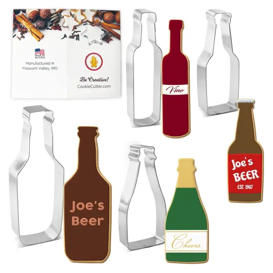 CookieCutter.Com Bottle Cookie Cutter 4 Pc Set HS0464 with Sugar Cookie Recipe Card. USA Made {1}