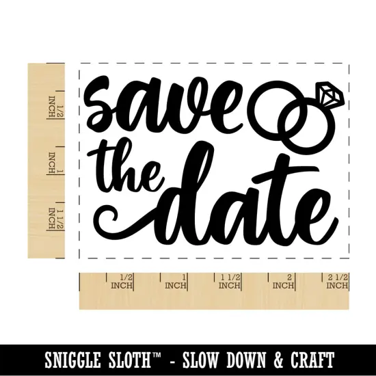 Save the Date Wedding Rings Ceremony Rectangle Rubber Stamp for Stamping Crafting {1}