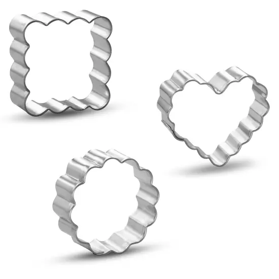 CookieCutter.com Mini Fluted Heart Round Square Cookie Cutter 3 Pc Set HS0468 - USA Made {4}
