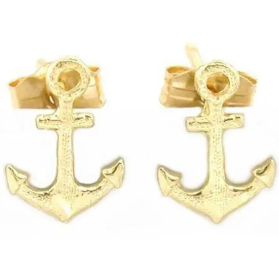 14K Yellow Gold Anchor Earrings with Bow Tie Gift Box {2}