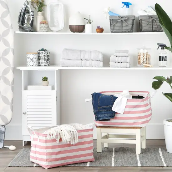 DII PE-Coated Cotton Polyester Laundry Bin Stripe RoseRectangle Extra Large 12.5x17.5x10.5 (Set of 2) {5}