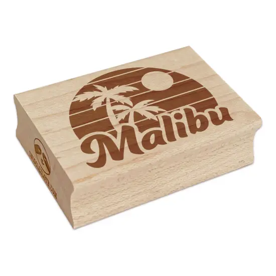 Malibu Destination Tropical Sunset with Palm Trees Rectangle Rubber Stamp for Stamping Crafting {7}