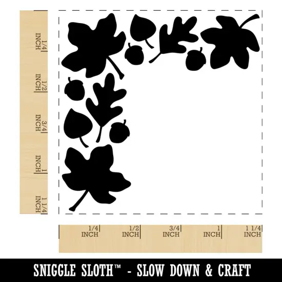 Fall Leaf Corner Acorns Thanksgiving Square Rubber Stamp for Stamping Crafting {1}