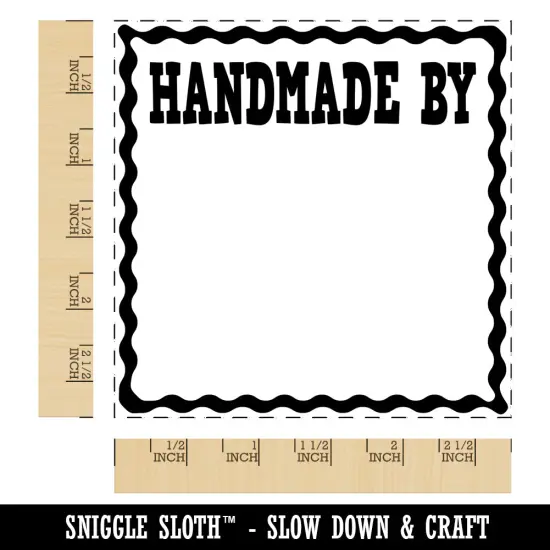 Handmade By Cute Font with Curvy Border Square Rubber Stamp for Stamping Crafting {1}