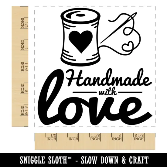 Handmade With Love Sew Sewing Thread Spool Square Rubber Stamp for Stamping Crafting {1}