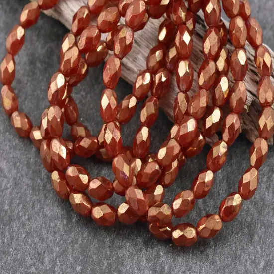 *20* 5x7mm Gold Lustered Red Fire Polished Faceted Oval Beads {2}